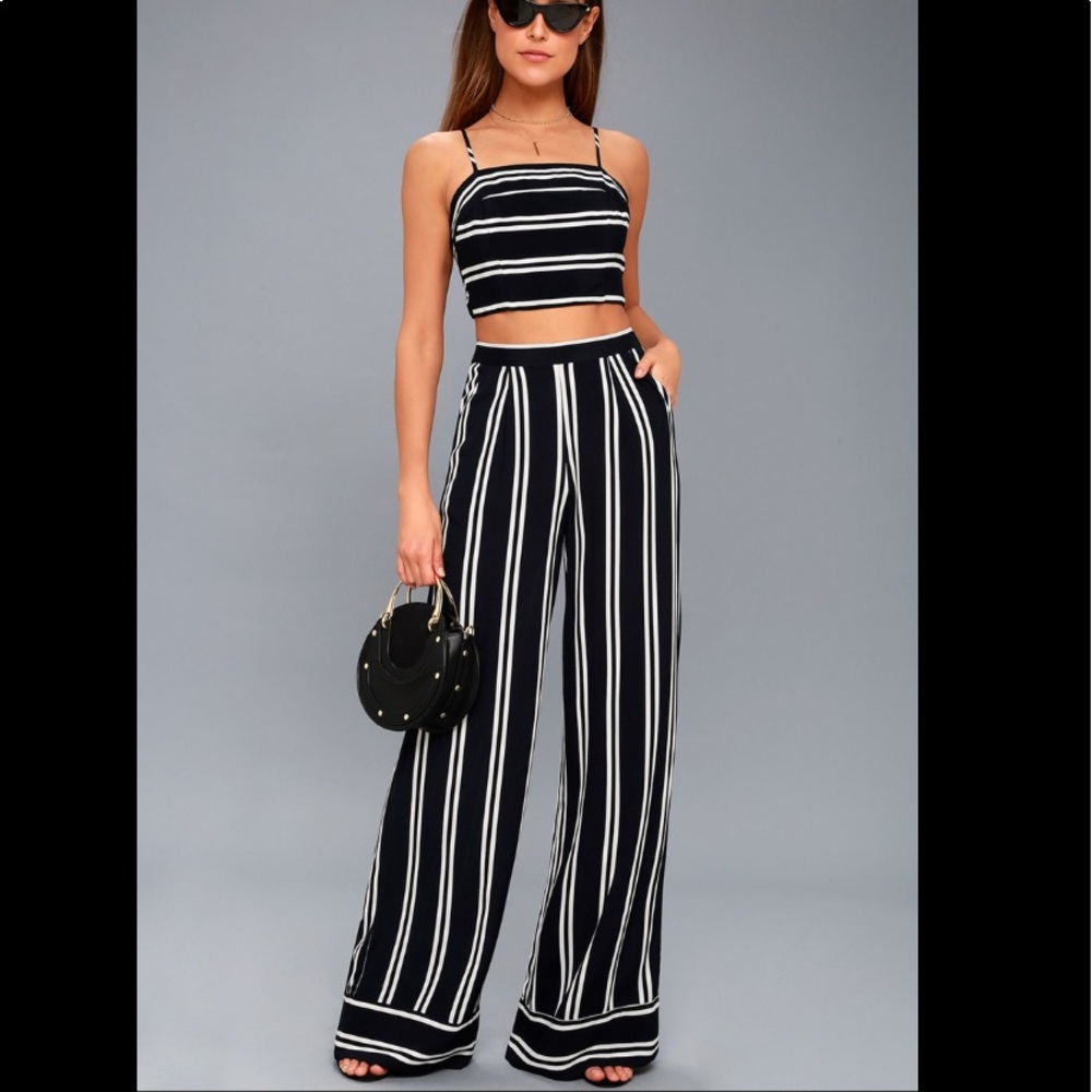 Lulus Navy and White Striped Two-Piece Jumpsuit